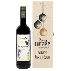 Biorebe Wein in bedruckter Holzbox zu Weihnachten | Bienenfreundlich, Nachhaltig, Vegan