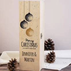 Biorebe Wein in bedruckter Holzbox zu Weihnachten | Bienenfreundlich, Nachhaltig, Vegan