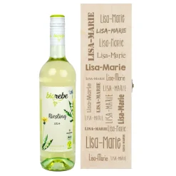 Biorebe Wein in gravierter Holzbox mit Ihrem Wunschnamen | Bienenfreundlich, Nachhaltig, Vegan