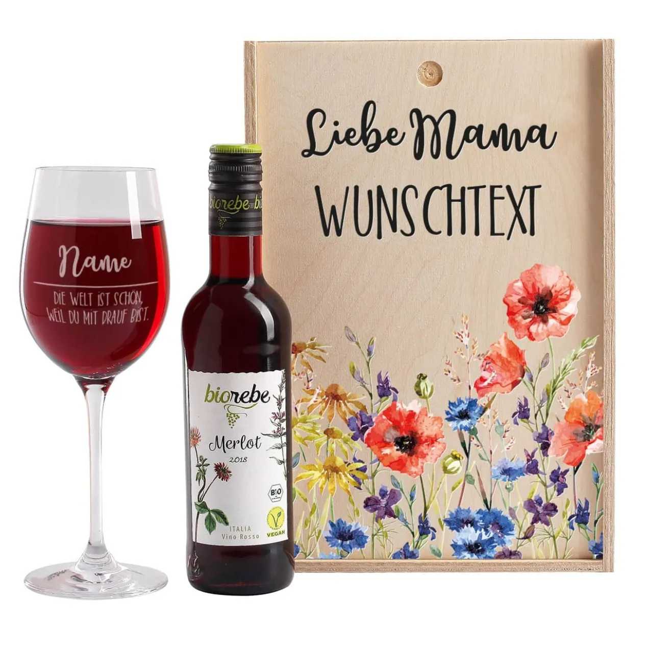 Biorebe Wein-Set zum Muttertag mit Wunschname und persönlichem Text