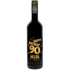 Biorebe Wein zum 90. Geburtstag personalisiert mit Name | Luftballon & Konfetti Design
