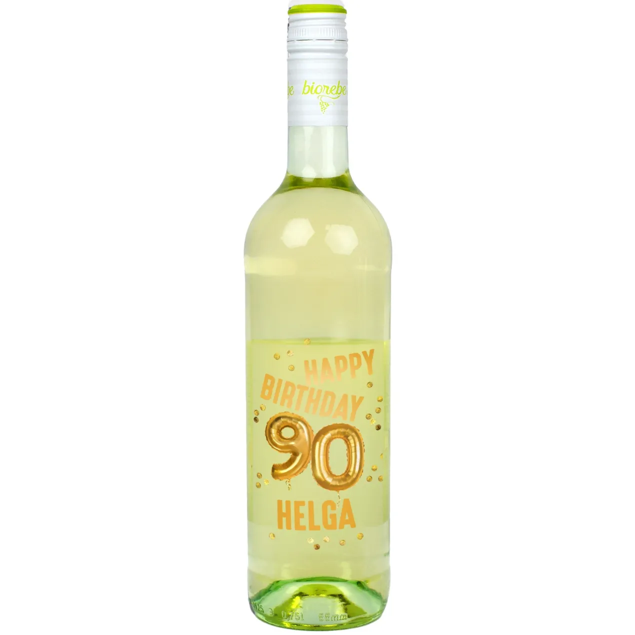 Biorebe Wein zum 90. Geburtstag personalisiert mit Name | Luftballon & Konfetti Design