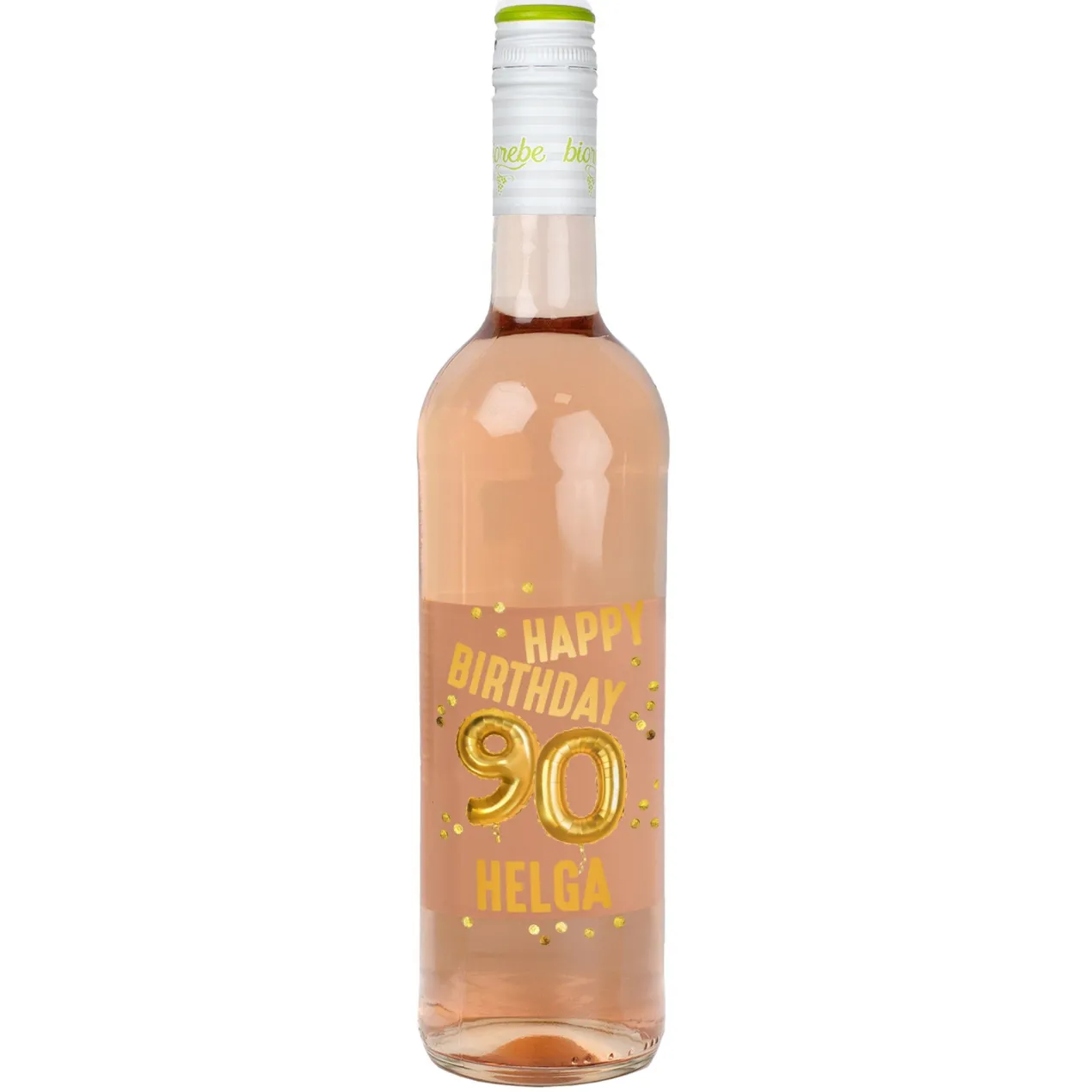 Biorebe Wein zum 90. Geburtstag personalisiert mit Name | Luftballon & Konfetti Design