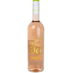 Biorebe Wein zum 30. Geburtstag personalisiert mit Name | Luftballon & Konfetti Design