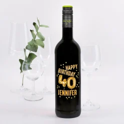 Biorebe Wein zum 40. Geburtstag personalisiert mit Name | Luftballon & Konfetti Design