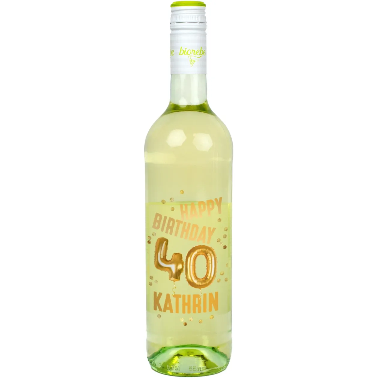 Biorebe Wein zum 40. Geburtstag personalisiert mit Name | Luftballon & Konfetti Design