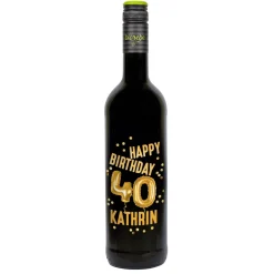 Biorebe Wein zum 40. Geburtstag personalisiert mit Name | Luftballon & Konfetti Design