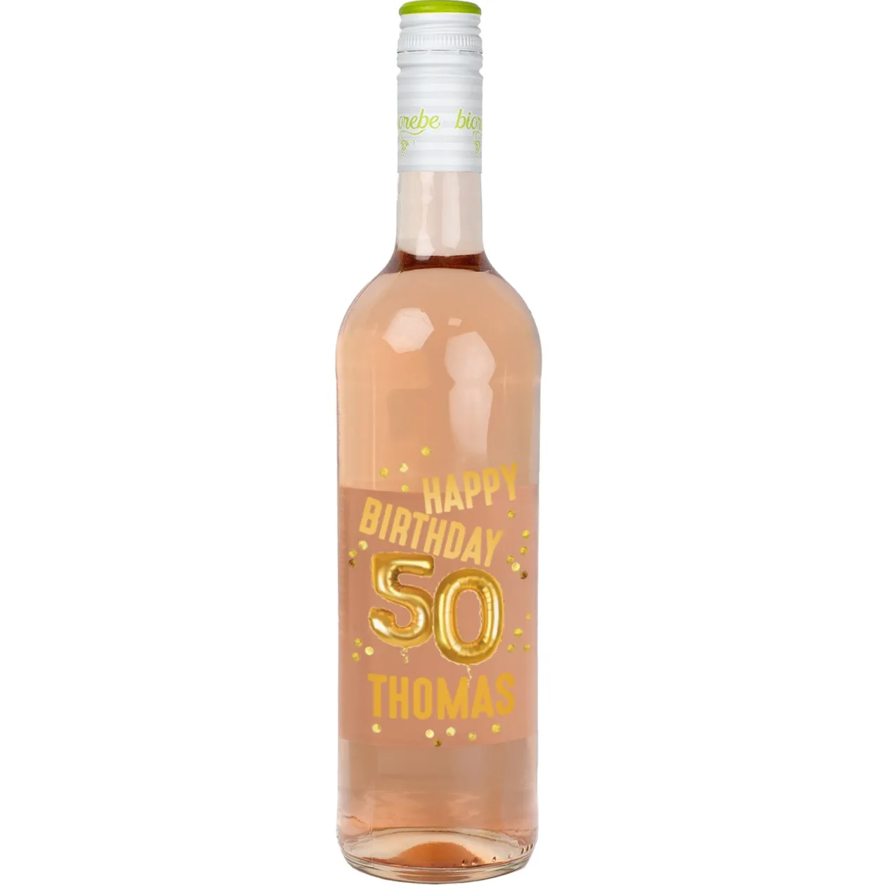 Biorebe Wein zum 50. Geburtstag personalisiert mit Name | Luftballon & Konfetti Design