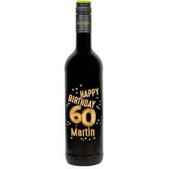 Biorebe Wein zum 60. Geburtstag personalisiert mit Name | Luftballon & Konfetti Design