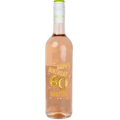 Biorebe Wein zum 60. Geburtstag personalisiert mit Name | Luftballon & Konfetti Design