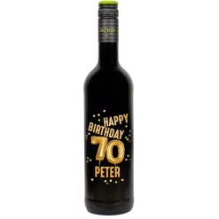 Biorebe Wein zum 70. Geburtstag personalisiert mit Name | Luftballon & Konfetti Design