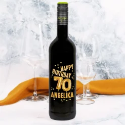 Biorebe Wein zum 70. Geburtstag personalisiert mit Name | Luftballon & Konfetti Design