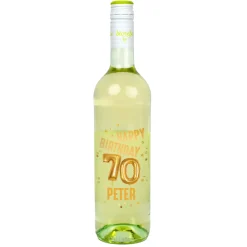 Biorebe Wein zum 70. Geburtstag personalisiert mit Name | Luftballon & Konfetti Design