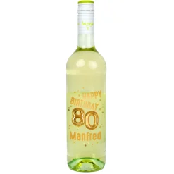 Biorebe Wein zum 80. Geburtstag personalisiert mit Name | Luftballon & Konfetti Design