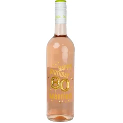 Biorebe Wein zum 80. Geburtstag personalisiert mit Name | Luftballon & Konfetti Design