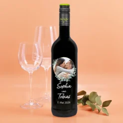 Biorebe Wein zur Hochzeit personalisiert mit Foto, Namen und Datum | Eukalyptus