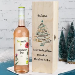 Biorebe Wein zu Weihnachten in bedruckter Holzbox | Bienenfreundlich, Nachhaltig, Vegan