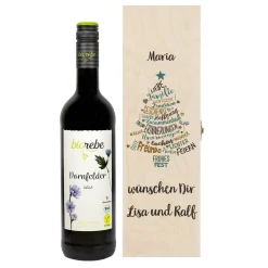 Biorebe Wein zu Weihnachten in bedruckter Holzbox | Bienenfreundlich, Nachhaltig, Vegan