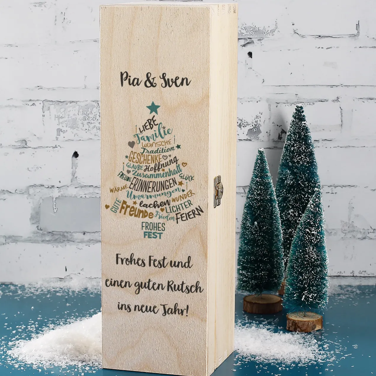 Biorebe Wein zu Weihnachten in bedruckter Holzbox | Bienenfreundlich, Nachhaltig, Vegan