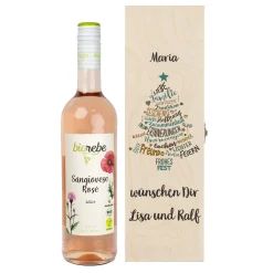 Biorebe Wein zu Weihnachten in bedruckter Holzbox | Bienenfreundlich, Nachhaltig, Vegan