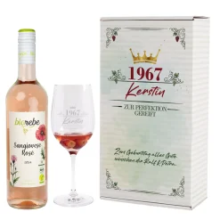 Bio Wein Geschenkset zum Geburtstag mit Weinglas & Geschenkbox personalisiert | 3 Sorten Biorebe