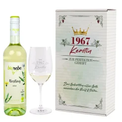 Bio Wein Geschenkset zum Geburtstag mit Weinglas & Geschenkbox personalisiert | 3 Sorten Biorebe