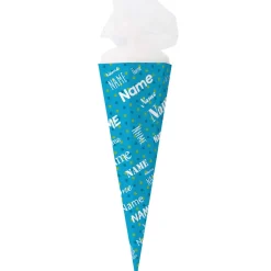 Blaue Schultüte mit Name in verschiedenen Schriftarten