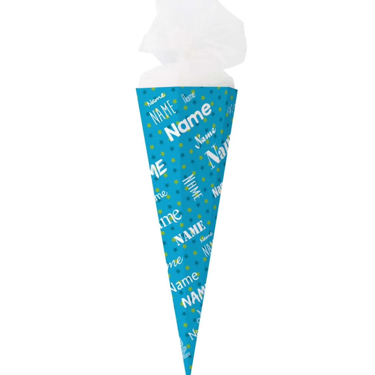 Blaue Schultüte mit Name in verschiedenen Schriftarten