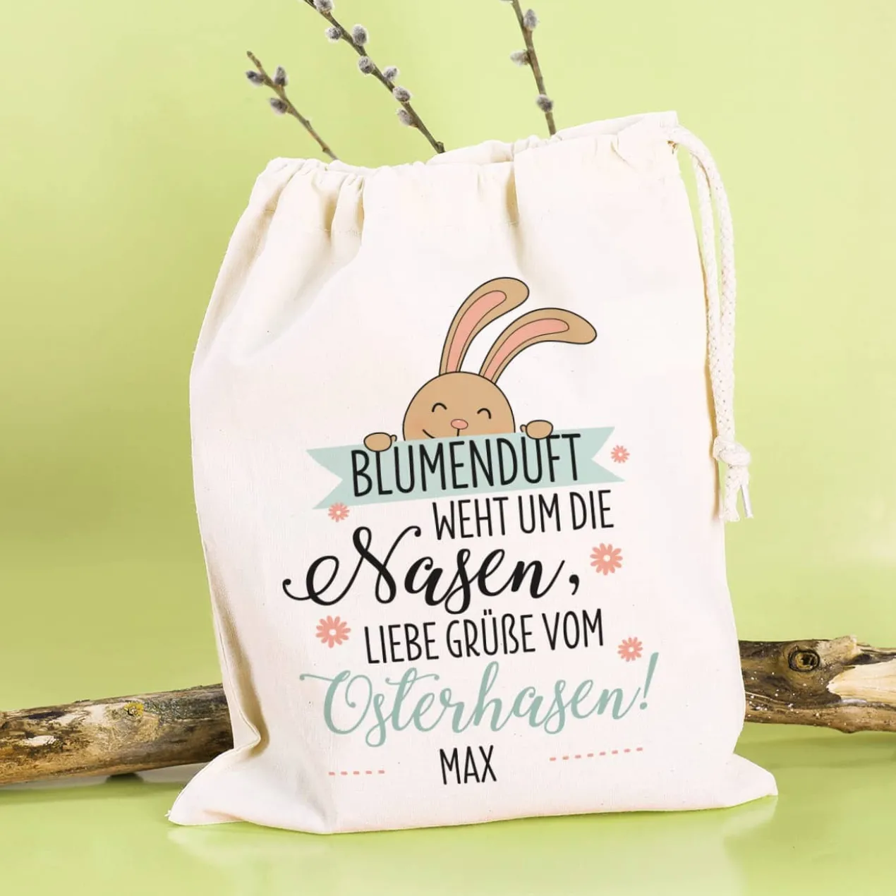Blumenduft weht um die Nasen - Geschenksack zu Ostern mit Ihrem Wunschnamen