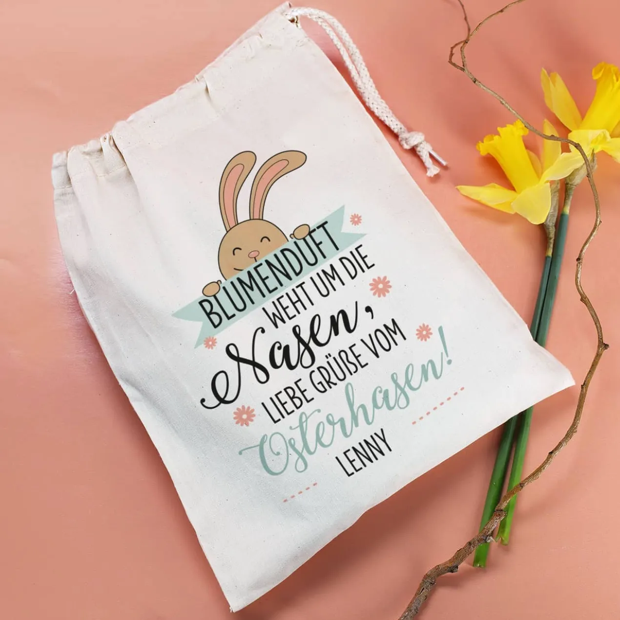 Blumenduft weht um die Nasen - Geschenksack zu Ostern mit Ihrem Wunschnamen