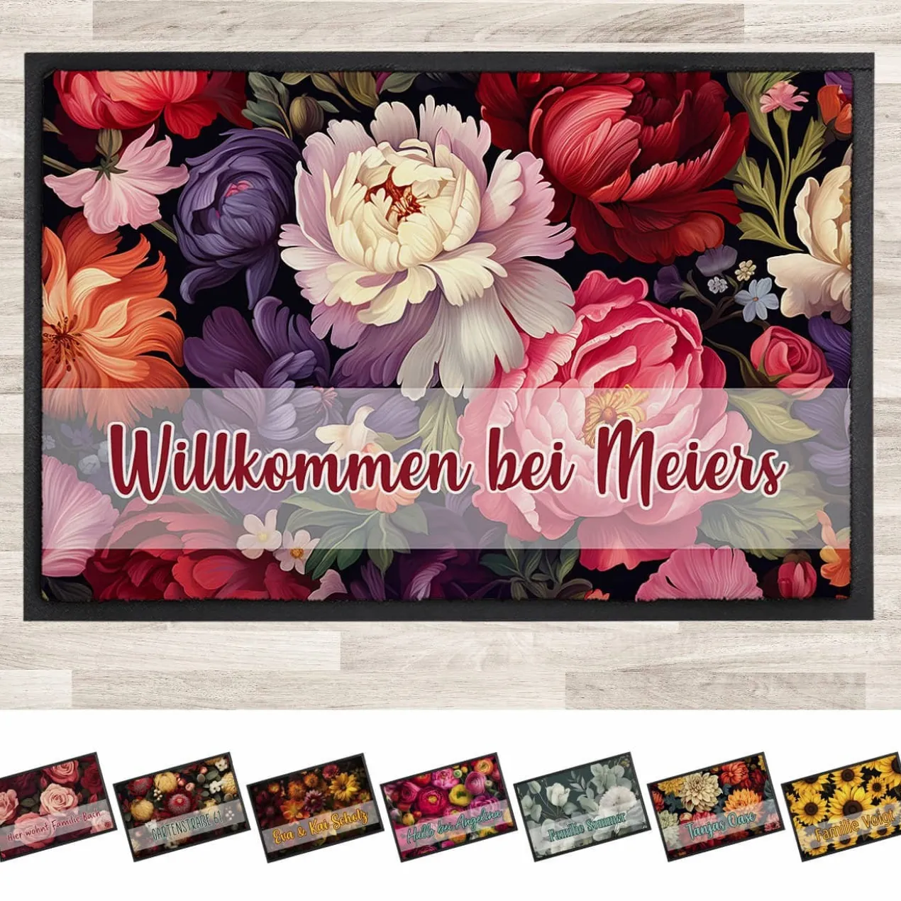 Blumen-Fußmatte - verschieden Motive mit Ihrem Text & 2 Größen zur Auswahl