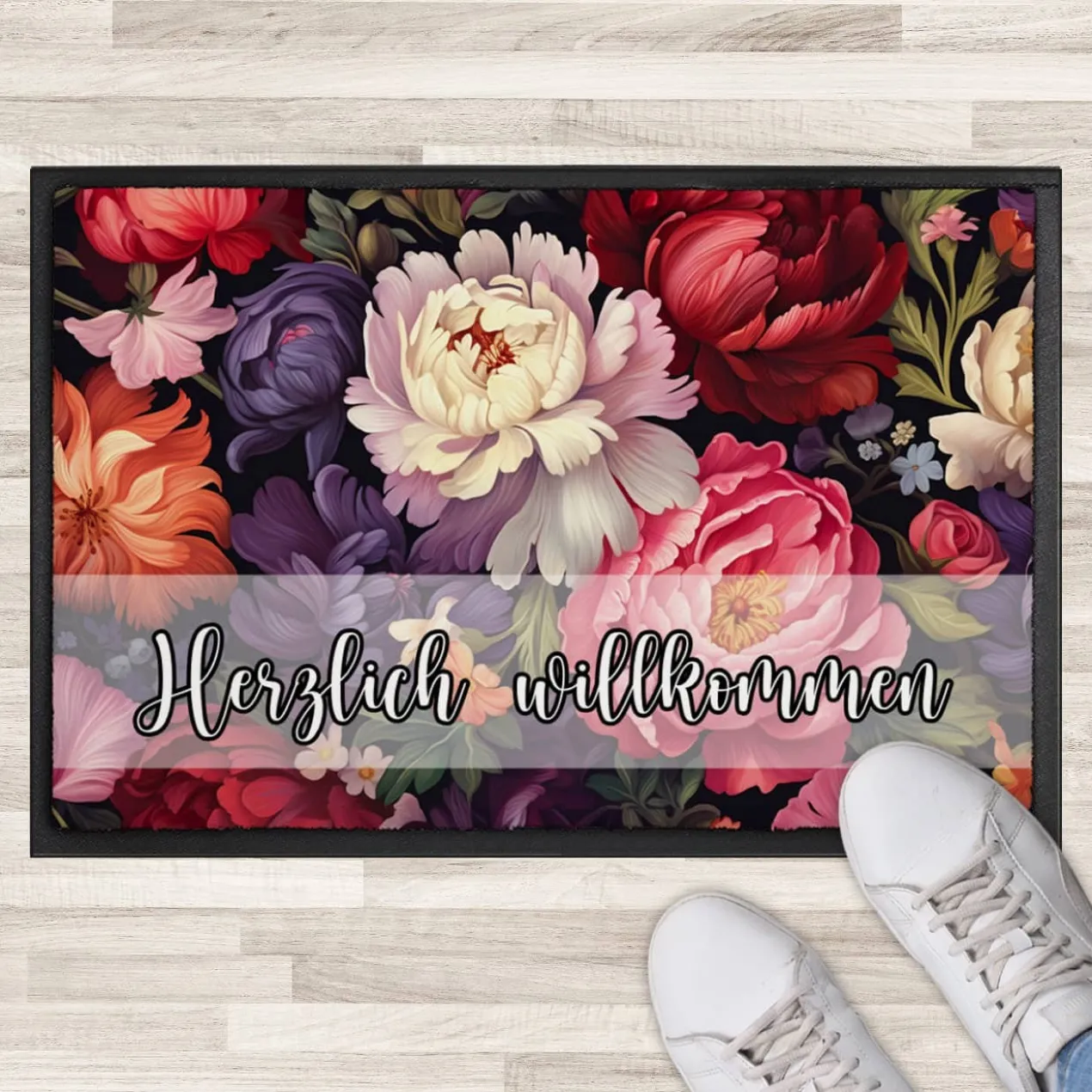 Blumen-Fußmatte - verschieden Motive mit Ihrem Text & 2 Größen zur Auswahl