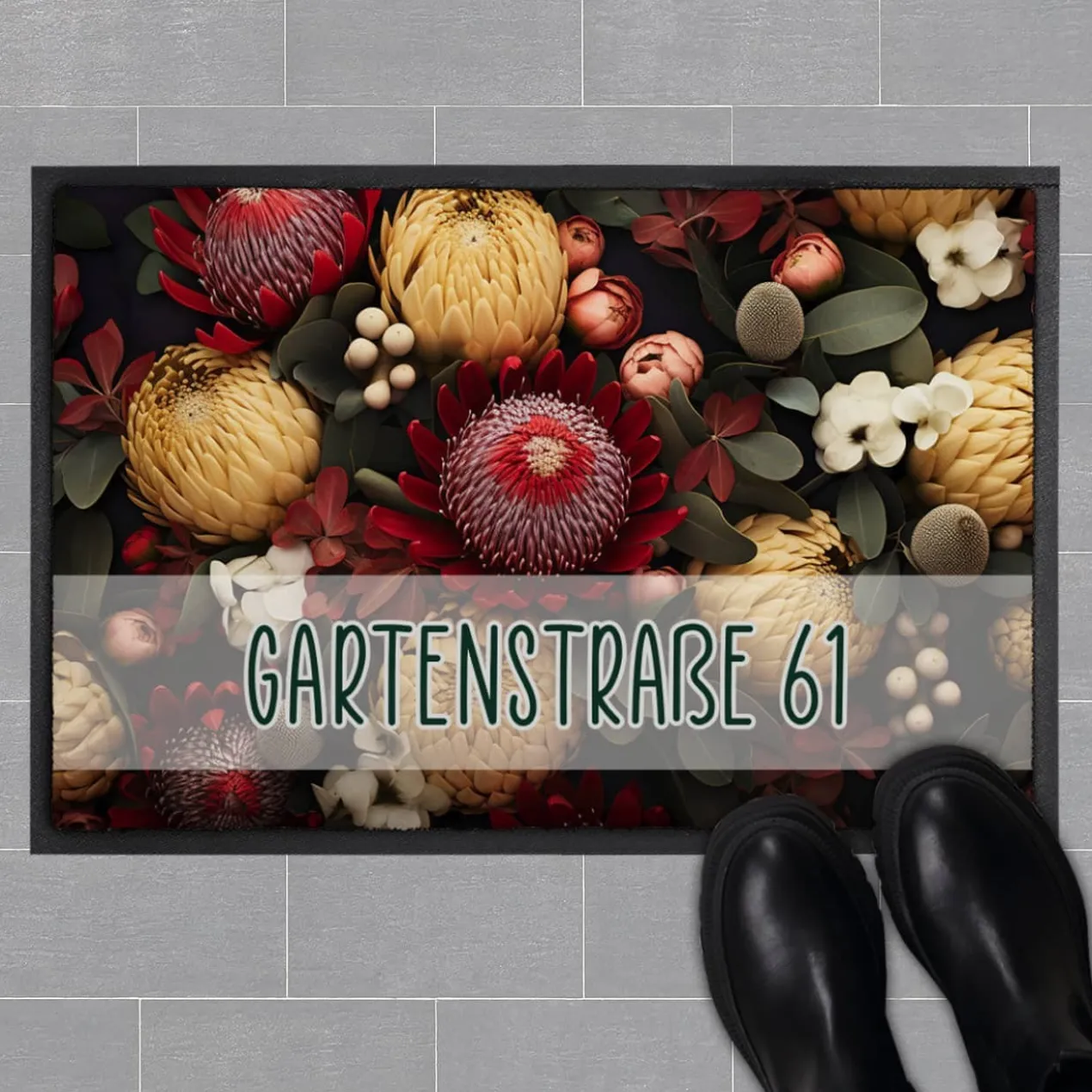 Blumen-Fußmatte - verschieden Motive mit Ihrem Text & 2 Größen zur Auswahl