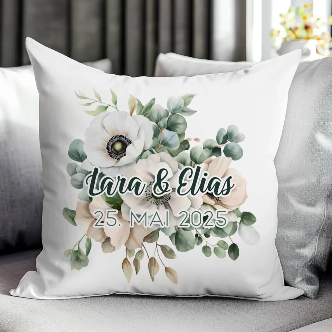 Blumenkissen mit Ihrem Text - verschiedene Motiv auswählbar