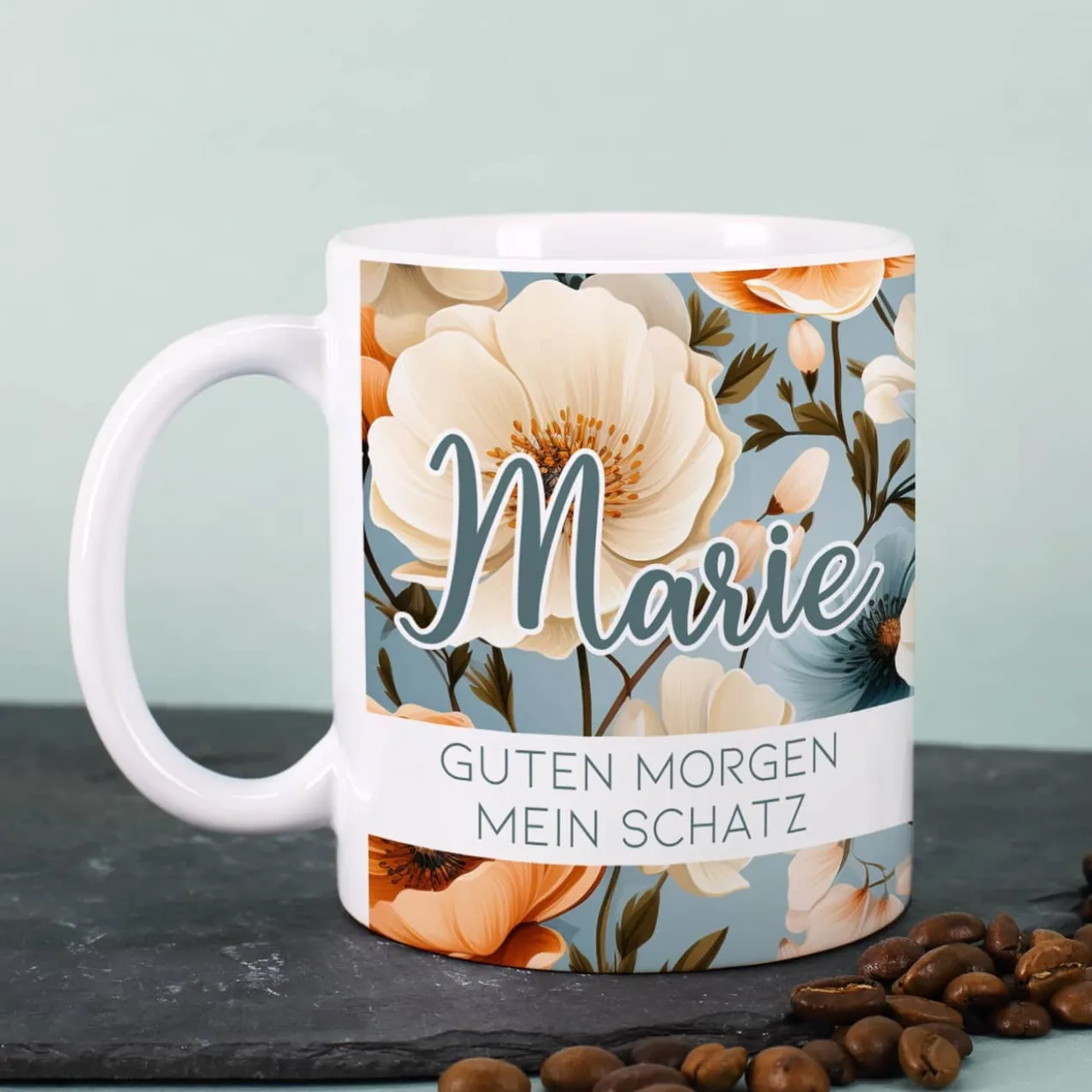 Blumentasse mit Ihrem Namen und Wunschtext