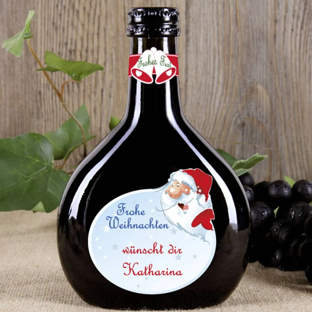 Bocksbeutel Wein mit Ihren Weihnachtsgrüßen - Weihnachtsmann