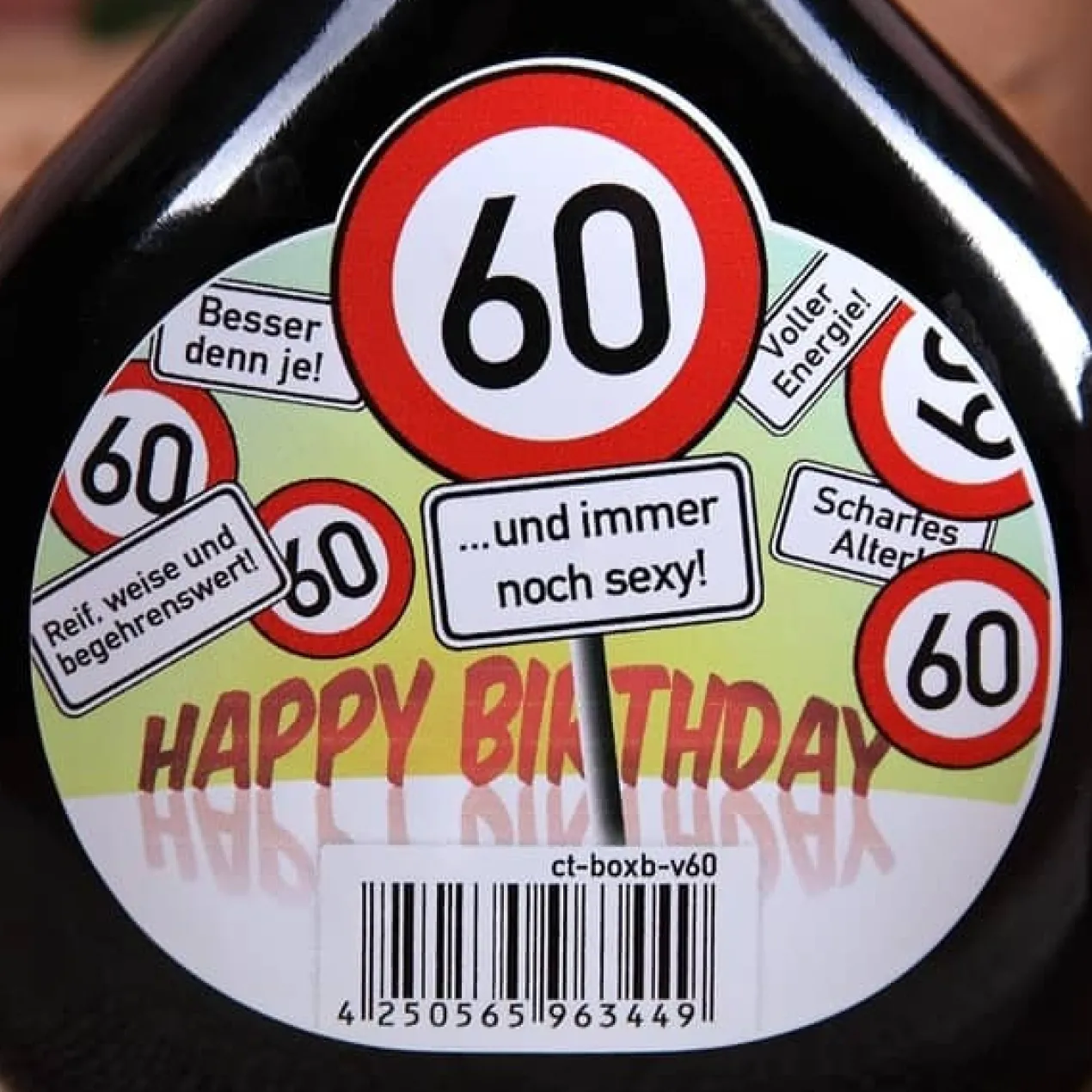 Bocksbeutel zum 60. Geburtstag mit Verkehrszeichen