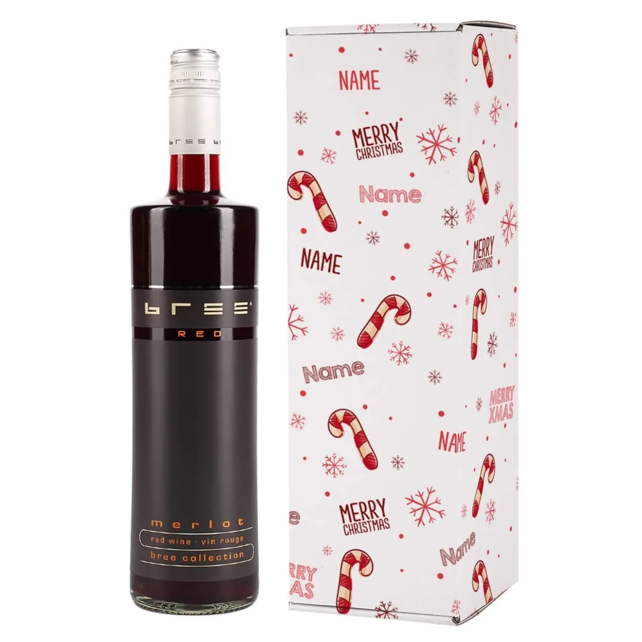 BREE Wein in 3 Sorten in weihnachtlicher Geschenkverpackung mit Namensaufdruck