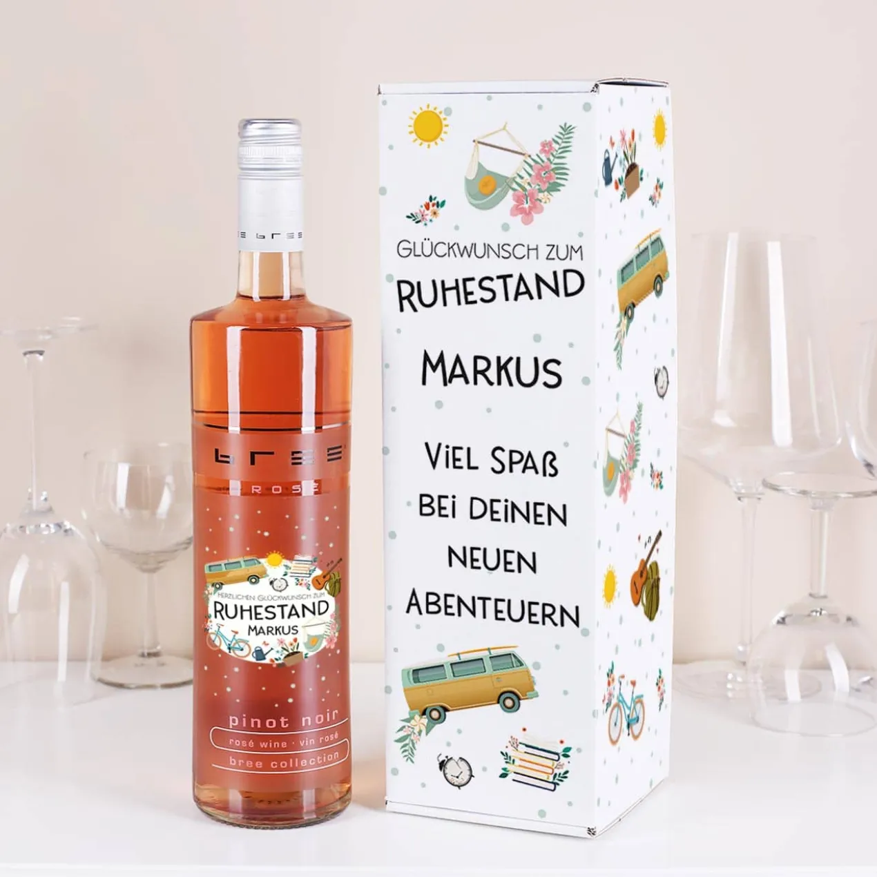 BREE Wein zur Rente mit bedruckter Verpackung mit Name und Wunschtext