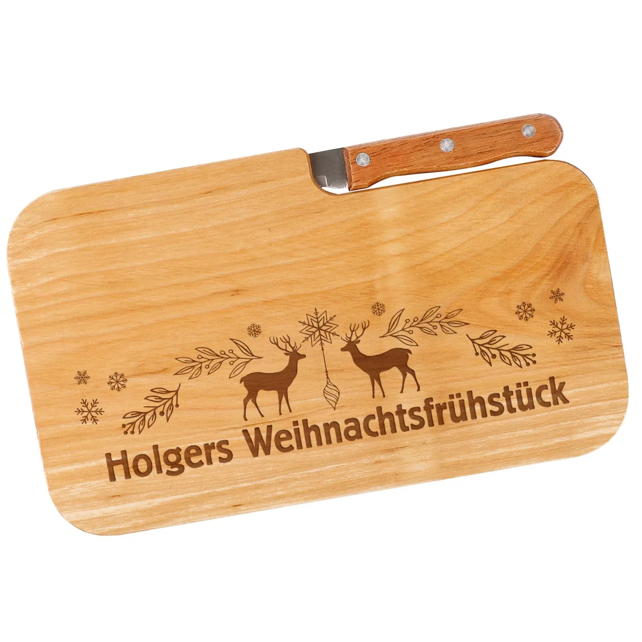 Brettchen mit personalisierter Gravur zu Weihnachten | Frühstücksbrettchen aus Holz