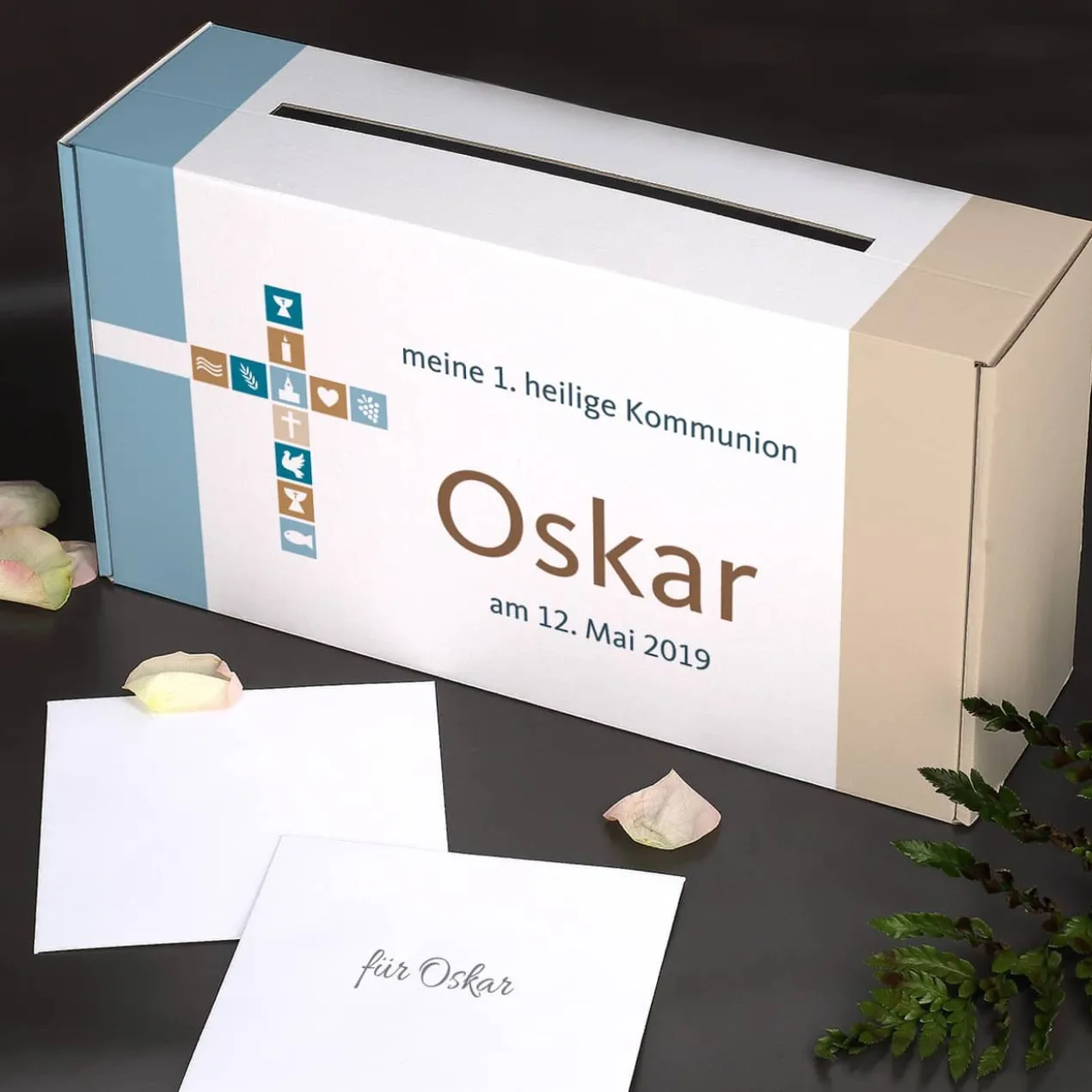 Briefbox für Jungen zu religiösen Anlässen, mit Name und Wunschtext bedruckt