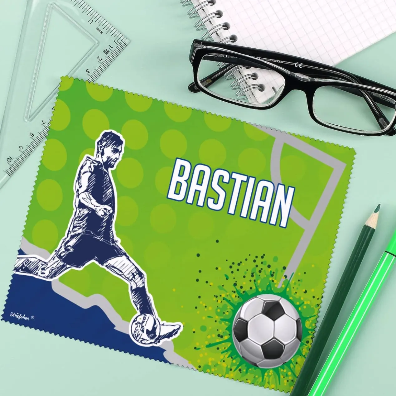 Brillenputztuch für Fußballer mit Wunschname