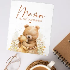 Brillenputztuch für Mama 'Du bist unentbärlich' mit Bärenmotiv | Mikrofasertuch als Geschenk zum Muttertag