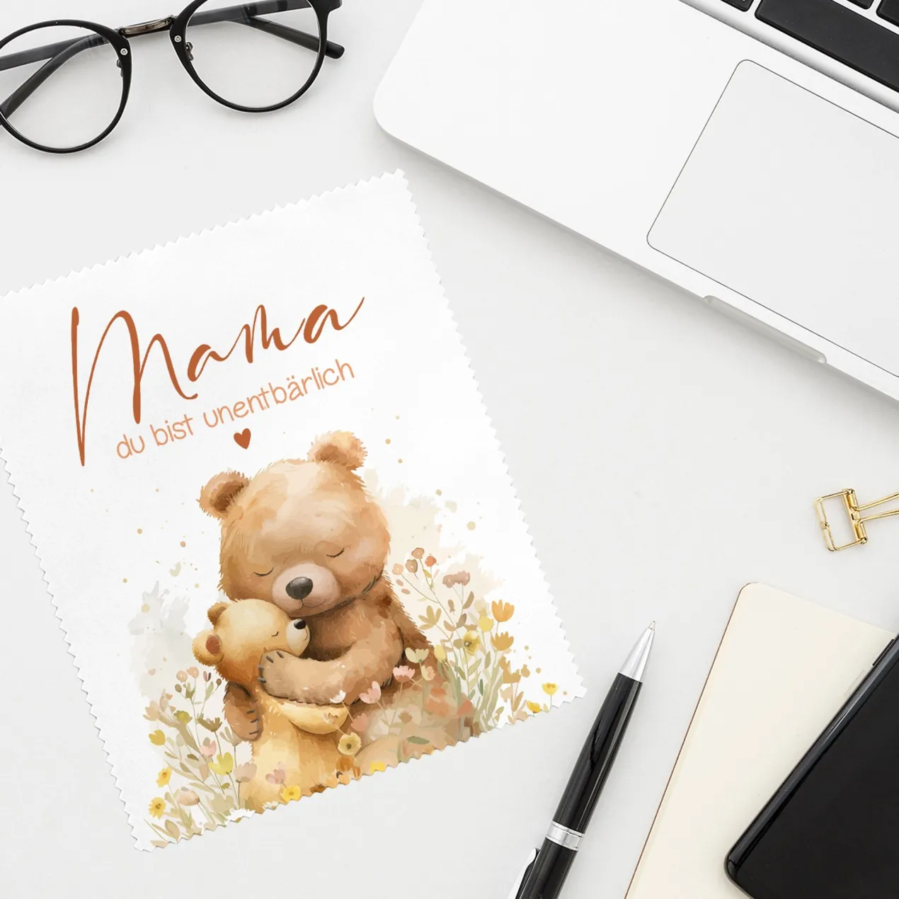 Brillenputztuch für Mama 'Du bist unentbärlich' mit Bärenmotiv | Mikrofasertuch als Geschenk zum Muttertag