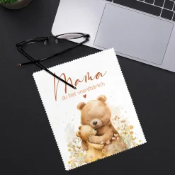 Brillenputztuch für Mama 'Du bist unentbärlich' mit Bärenmotiv | Mikrofasertuch als Geschenk zum Muttertag