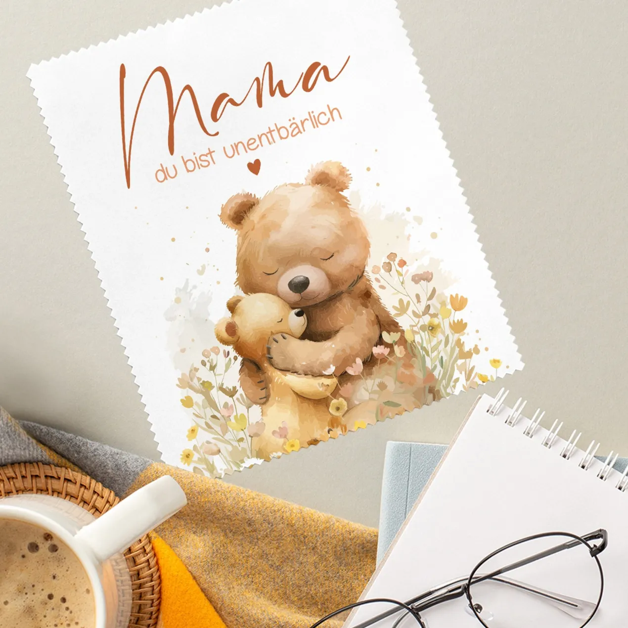 Brillenputztuch für Mama 'Du bist unentbärlich' mit Bärenmotiv | Mikrofasertuch als Geschenk zum Muttertag