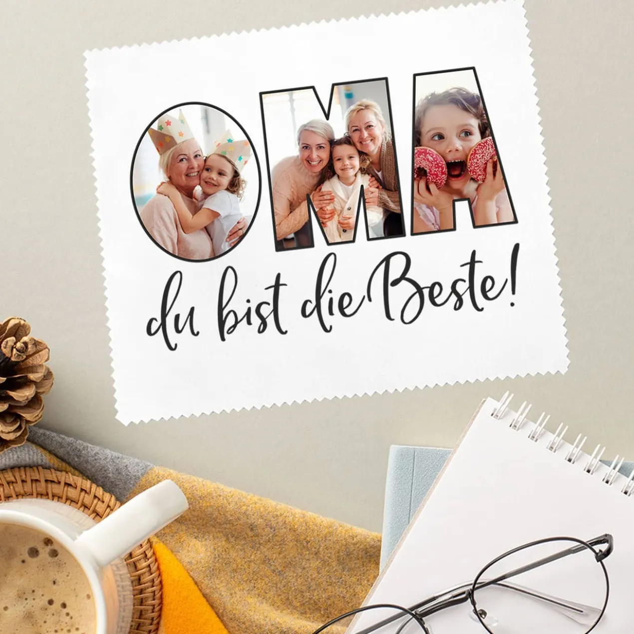 Brillenputztuch mit Fotoaufdruck für die beste Oma