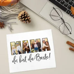 Brillenputztuch mit 4 Fotos für die beste Mama