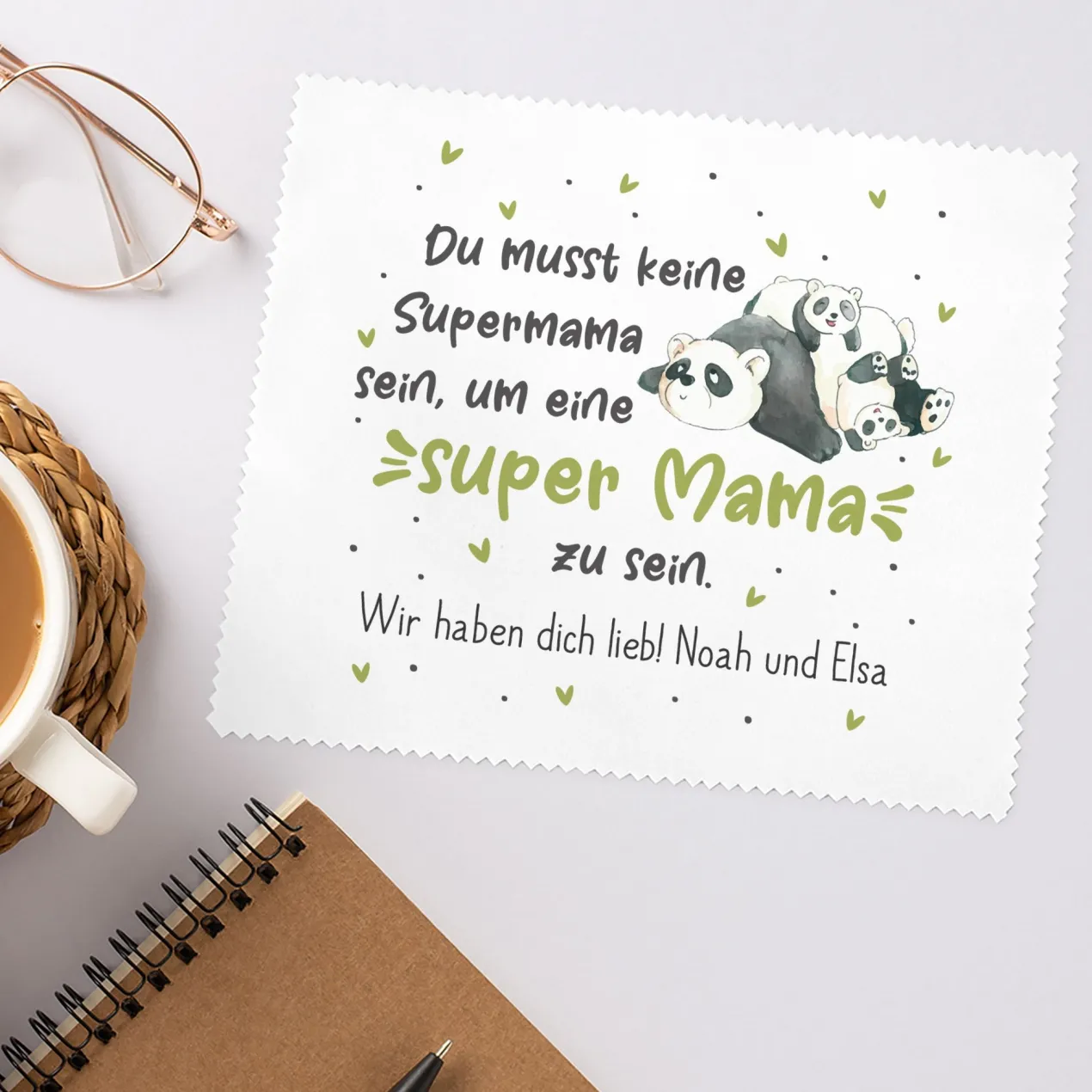 Brillenputztuch mit Panda Motiv - Super Mama - personalisiert mit Wunschtext | Geschenk zum Muttertag
