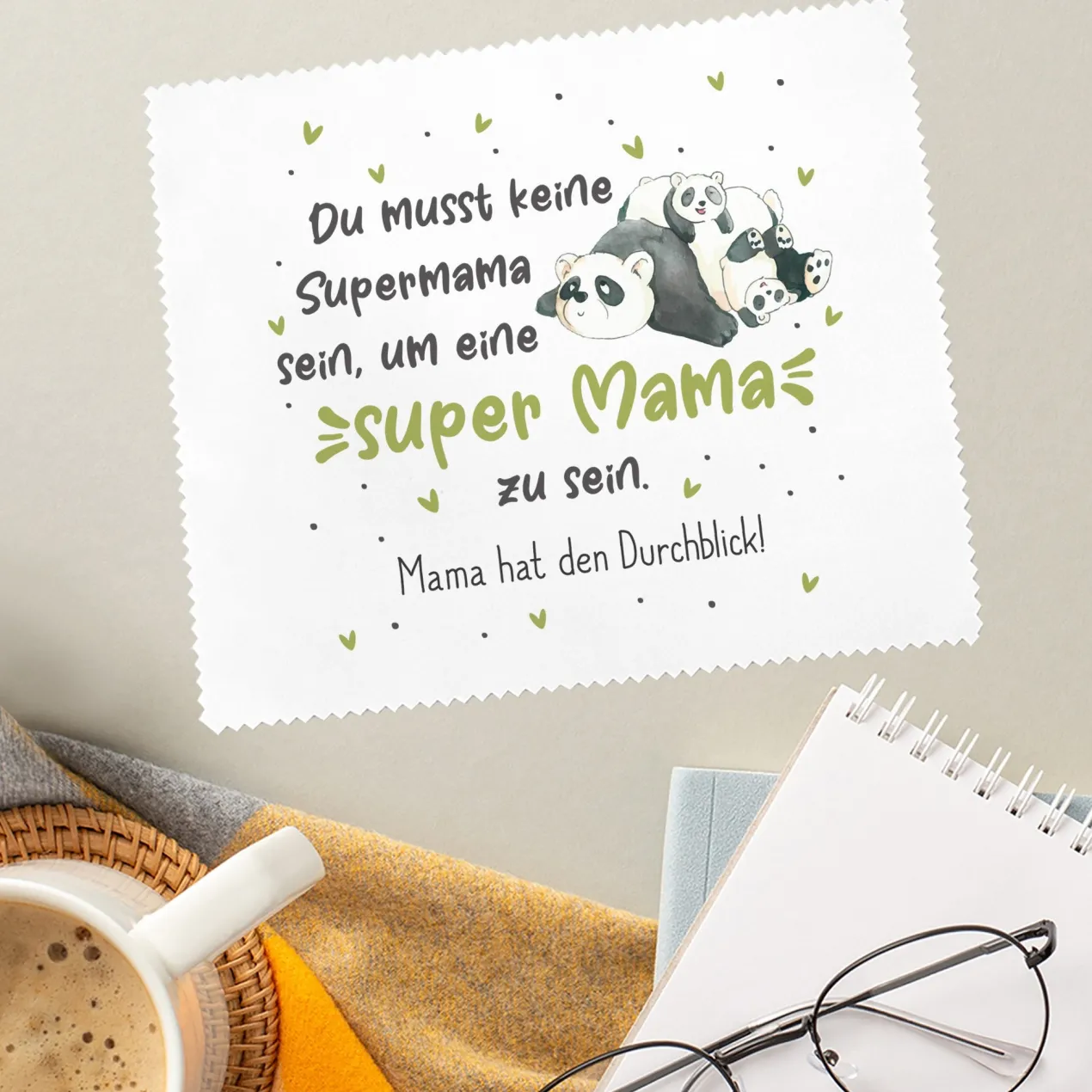 Brillenputztuch mit Panda Motiv - Super Mama - personalisiert mit Wunschtext | Geschenk zum Muttertag